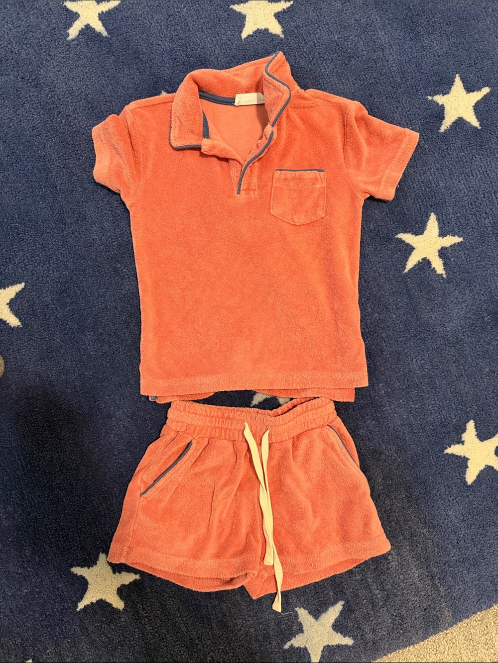 Kids Terry Polo & Drawstring Shorts Set in Nantucket red 3/4T